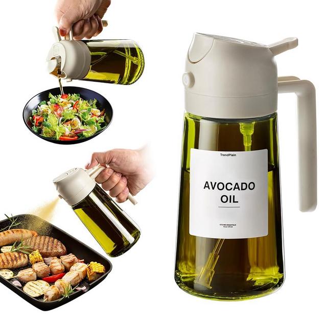 TrendPlain - 16oz Olive Oil Dispenser for Kitchen - 2 in 1 Olive Oil Dispenser and Oil Sprayer - Olive Oil Dispenser Bottle w/Stickers - Olive Oil Sprayer for Cooking White (Light Blockage)