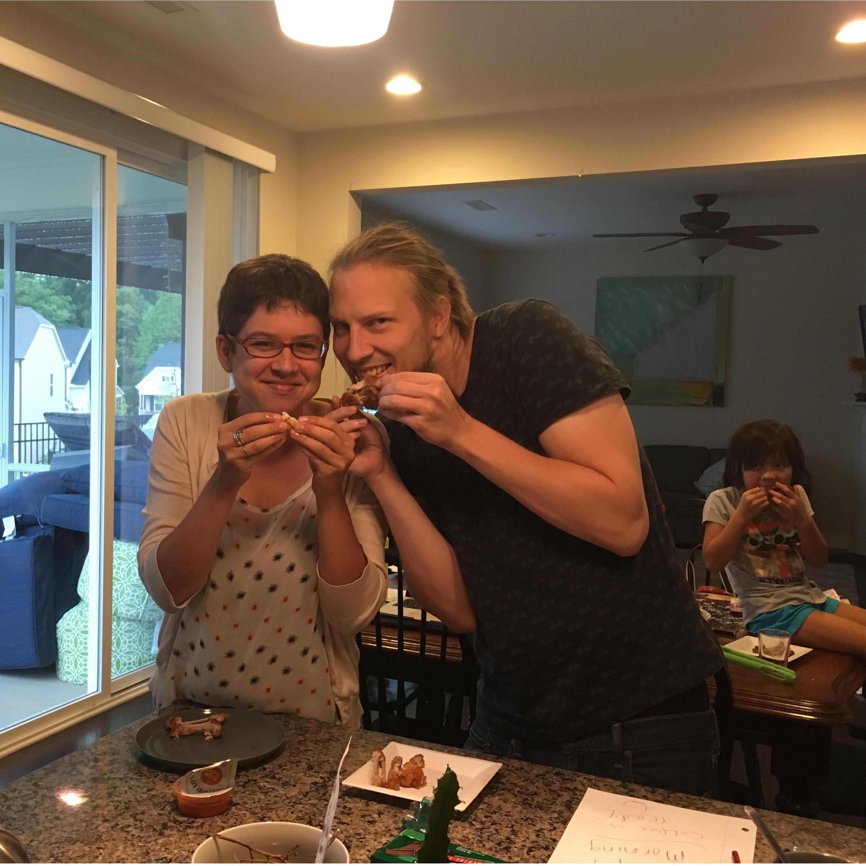 Chicken wings in North Carolina with Eva's cousin Leah
