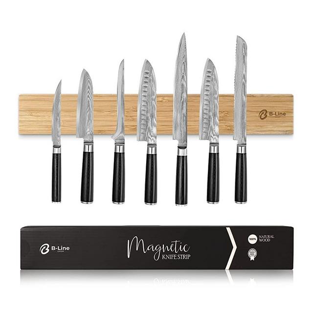 MAGNETIC KNIFE HOLDER For Wall, Powerful 16 Inch Magnetic Knife Strip, Bamboo Wood, Easy Install, Heavy Duty, *STRONG MAGNET*, 15.7x0.8x2.4”, 3.9 lbs, small oversized