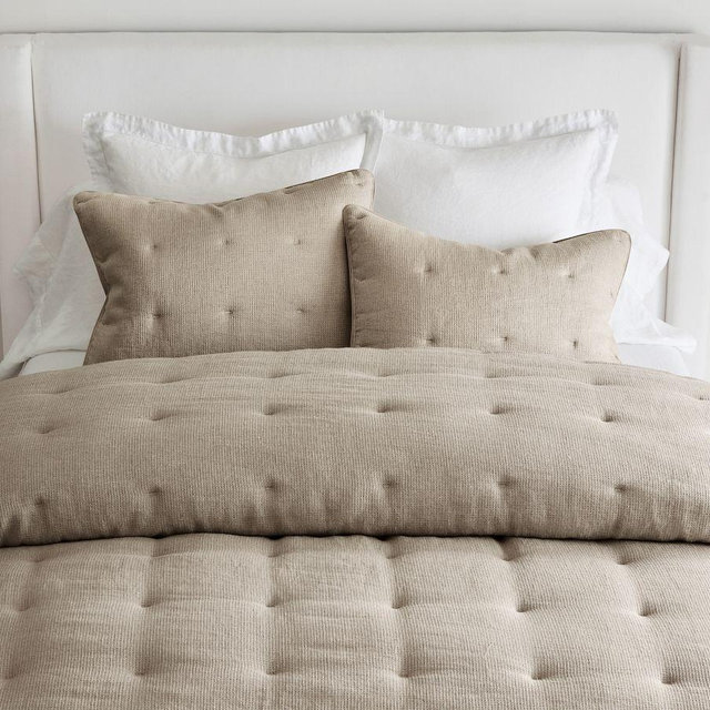 Dark Flax Belgian Flax Linen Tufted Waffle Comforter, Full/Queen