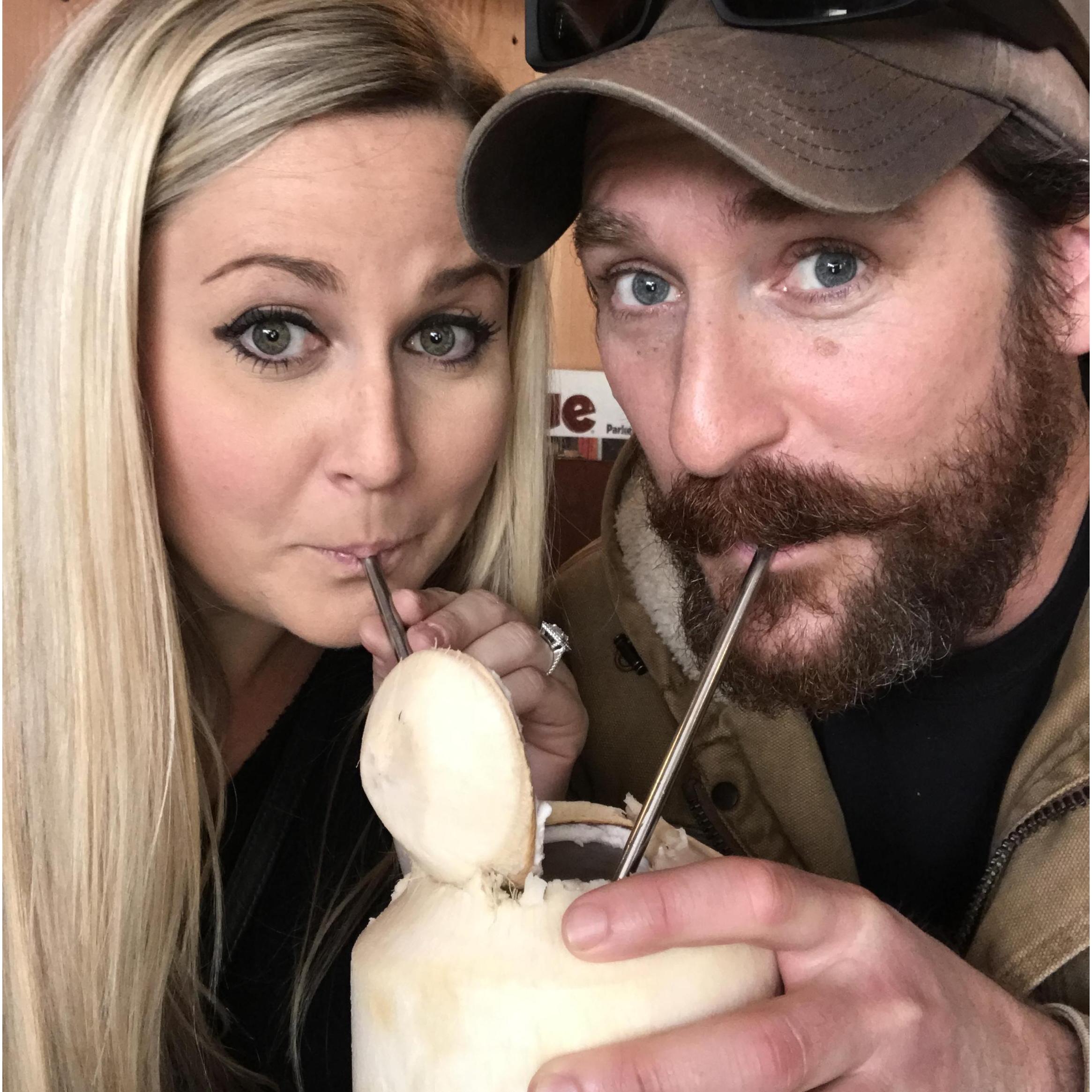 Sharing a "young coconut" in San Fran!