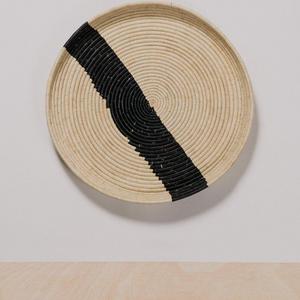 Striped Black + Natural Raffia Tray III
