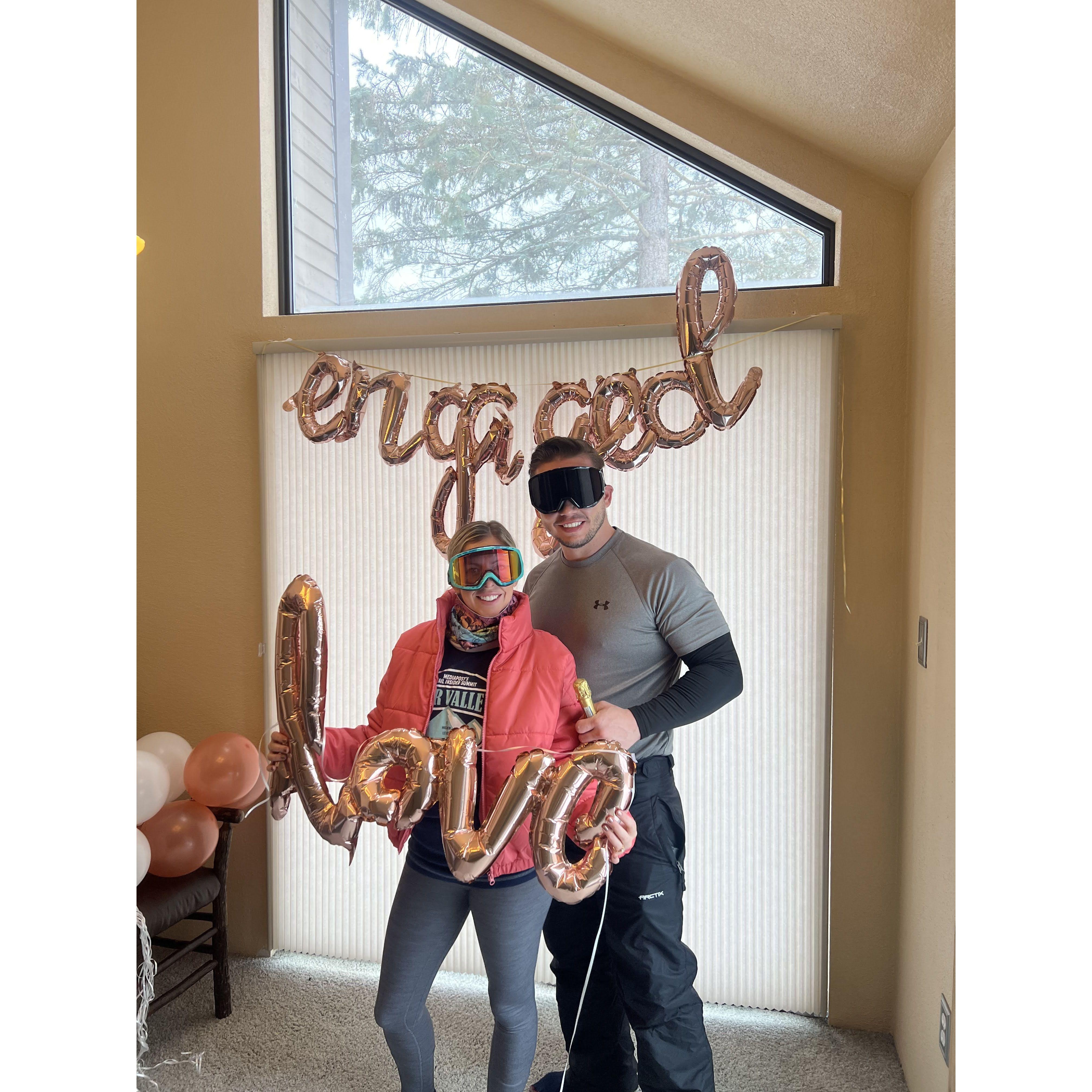 Part 2 of the Engagement: Surprise Party at the ski cottage when we got off the mountains!