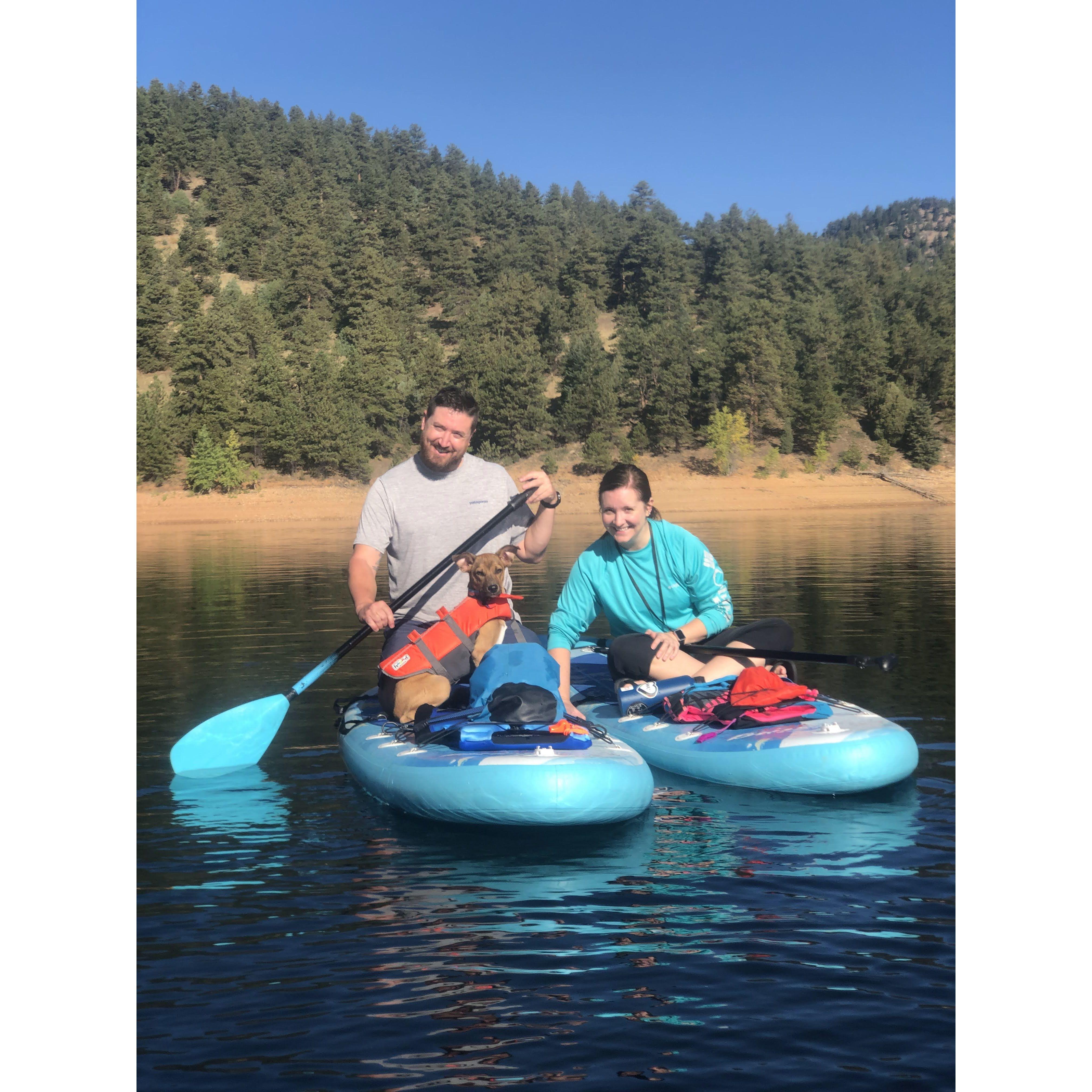 Taking Miles (dog) out on the paddle boards.