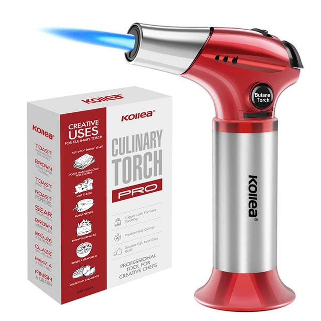 Mini Creme Brulee Torch with Safety Lock & Adjustable Flame for Desserts, BBQ, Soldering(Butane Gas Not Included)