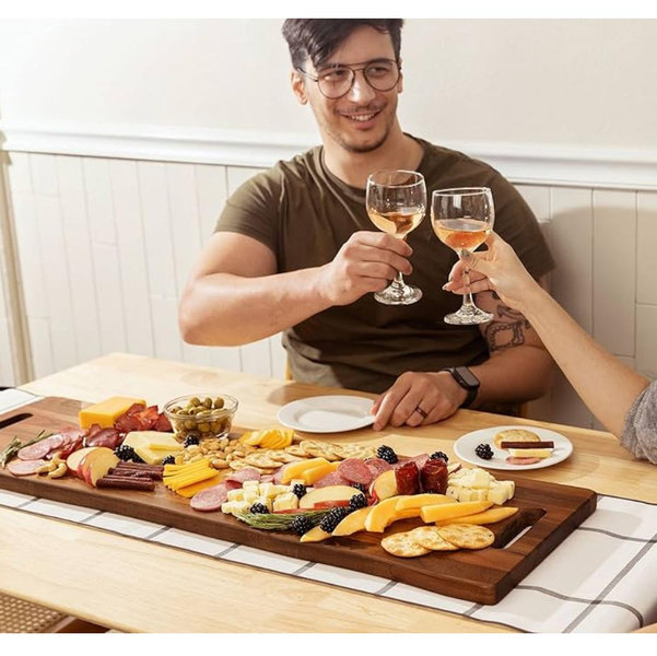 Large Acacia Serving Board with Handles, 36 x 12 Inch Rectangular Charcuterie Platter, Natural Wood Server for Meat, Cheese Board, and Party Appetizers, Extra Long 3ft