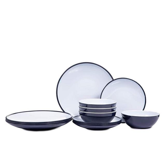 Melamine Dinnerware Set - 12pcs dinnerware set Indoor and Outdoor use, Two-color Design Dishes Dinnerware Set for 4,Dishwasher Safe, Blue