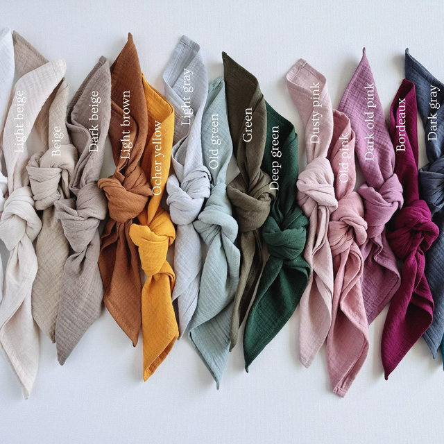 BOHO muslin table napkins, Organic cloth serviettes, Double gauze napkins for weddings, Old green napkins, Cocktail muslin squres for party