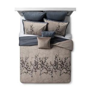 Hallmart Collectibles - Blue & Taupe Embroidered Hexton Comforter Set (Queen) 8pc