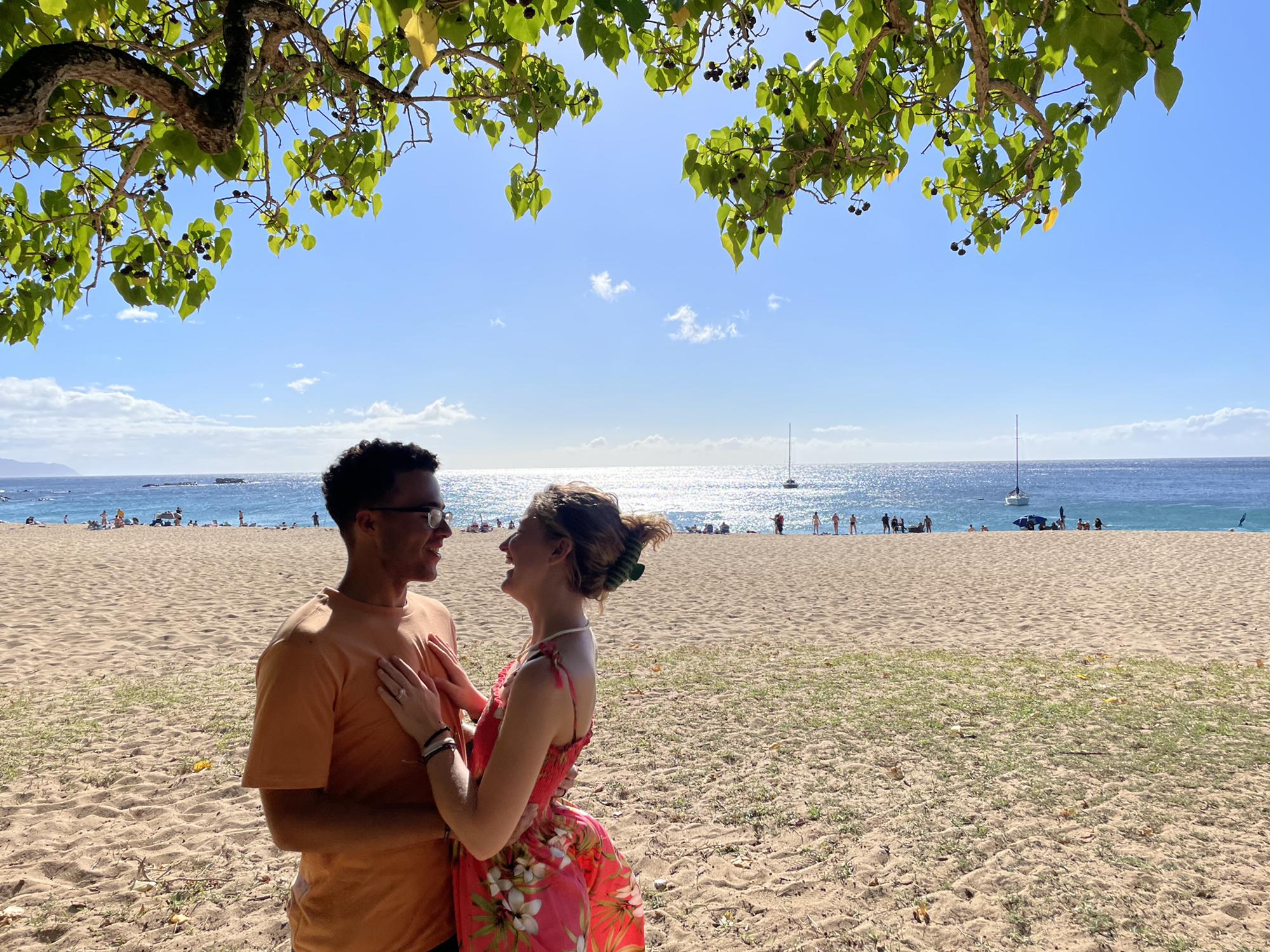 Here we are in Waimea Bay laughing at me being silly for no reason but to make him smile!