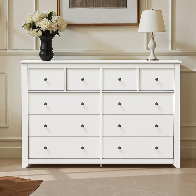 Mixcous White 10 Drawer Dresser, 52" Large Wide Chest of Drawers, Wooden Dresser Storage Cabinet with 10 Drawers for Bedroom, Long White Dressers for Nursery, Living Room, Hallway
