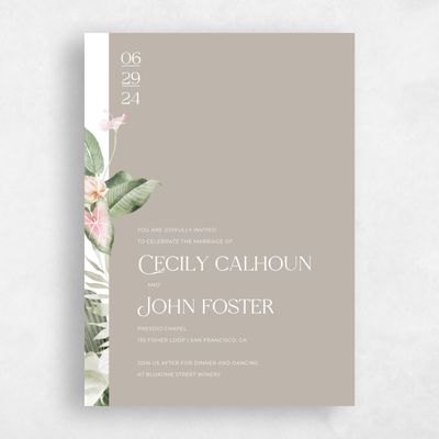 Neutral Greige, Grey Wedding Invitation - Katmai Border