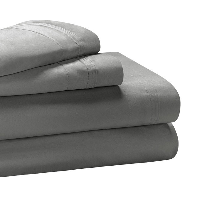 Premium Cotton 1000 Thread Count Solid Deep Pocket 4 Piece Bed Sheet Set, Queen, Grey - Blue Nile Mills