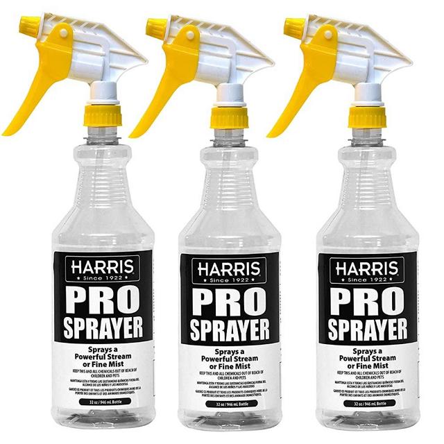 Harris Professional Spray Bottle 32oz (3-Pack), All-Purpose with Clear Finish, Pressurized Sprayer, Adjustable Nozzle and Measurements