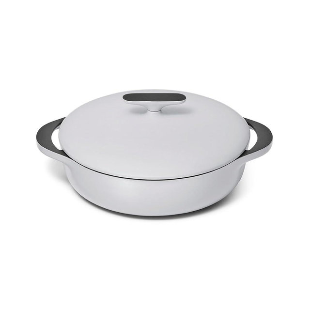 Caraway Enameled Cast Iron Braiser - 3.5 qt Braiser Pan - 3 Layer Enamel Coating - No Seasoning Required - Compatible With All Stovetops - Oven Safe - Free From Forever Chemicals - Gray
