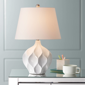 360 Lighting Modern Accent Table Lamp 22.5" High White Ceramic Tapered Drum Shade for Living Room Bedroom Bedside Nightstand Office Family