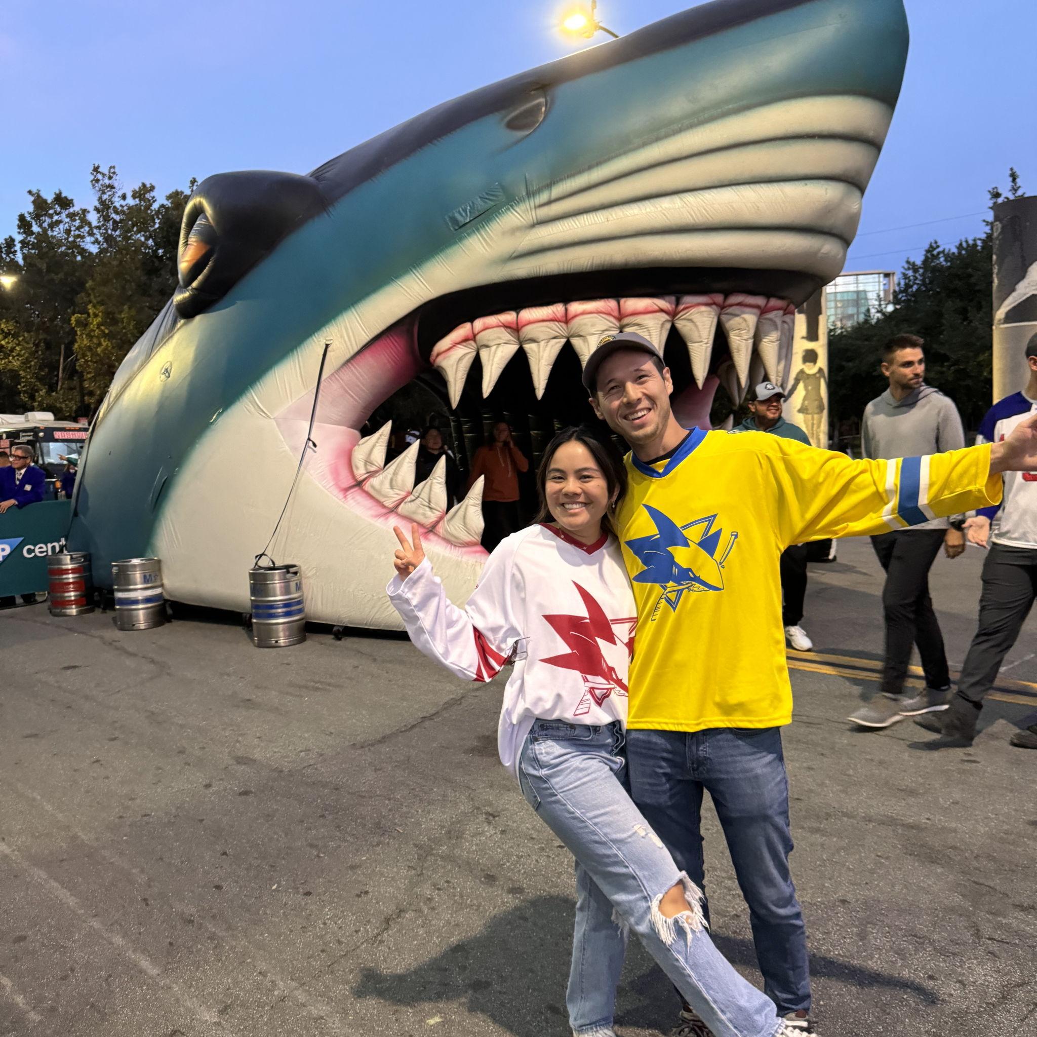 2023 - Ultimate Shark's and sports fans here! We are wearing our Bay Area favs 49ers and Warriors crossover jerseys.