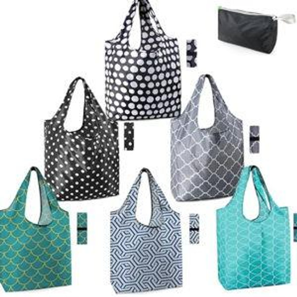 BeeGreen Geometry Reusable Grocery Bags Bulk 6 Packs X-Large, Reusable Shopping Bags Foldable for Groceries, Vegetables, Fruits Watertight Bulk Tote Bags Washable For Women and Men