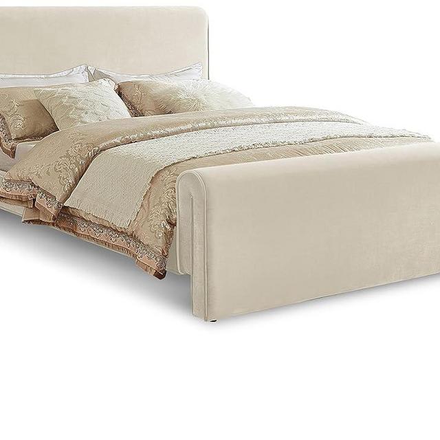 Meridian Furniture SloanCream-K Sloan Collection Modern | Contemporary Velvet Upholstered King Bed with Rich Soft Cream Velvet, Curved Headboard and Footboard, 81.8" W x 96" D x 45" H, Cream, King