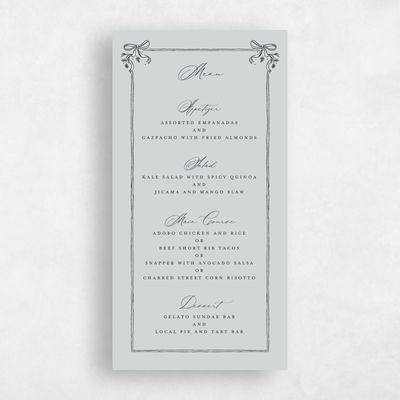 Blue Sage Mist Wedding Menu - Fenwick