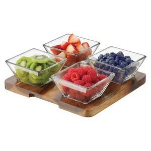 Libbey® Square Glass 5pc Relish Serving Set - Wood Base