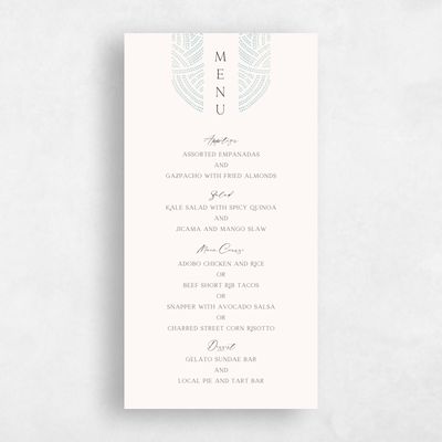 Light Teal, Blue Wedding Menu - Belmont