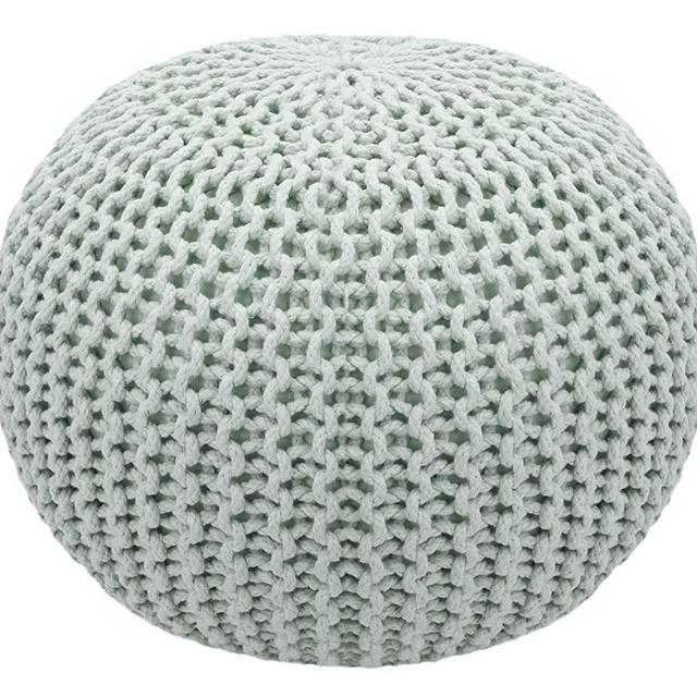 COTTON CRAFT - Hand Knitted Cable Style Dori Pouf - Silver Platinum - Floor Ottoman - Cotton Braid Cord - Handmade & Hand Stitched - Truly one of a Kind Seating - 20 Dia x 14 High