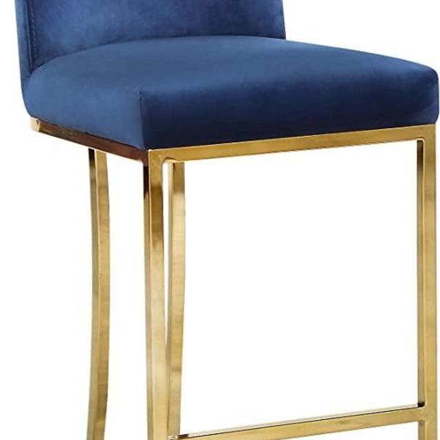 Meridian Furniture 777Navy-C Heidi Collection Modern | Contemporary Velvet Upholstered Counter Stool with Polished Gold Metal Legs, 16" W x 19.5" D x 36.5" H, Navy