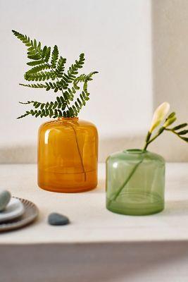 Green Glass Vases, Set of 2