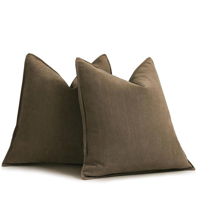 ZWJD Brown Pillow Covers 22x22 Set of 2 Chenille Throw Pillow Covers with Elegant Design Soft and Luxurious Decorative Throw Pillows for Couch, Bed, and Home Decor