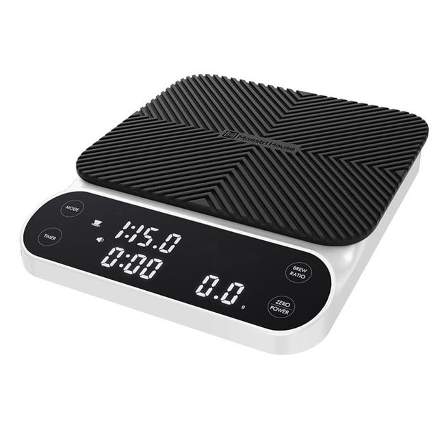 Maestri House S3 Coffee Scale with Timer, 3kg/0.1g Rechargeable Digital Scale, 3 Brew Modes, Adjustable Ratios & Flow Rate Display, Barista-Grade for Pour-Over, Espresso, French Press –White