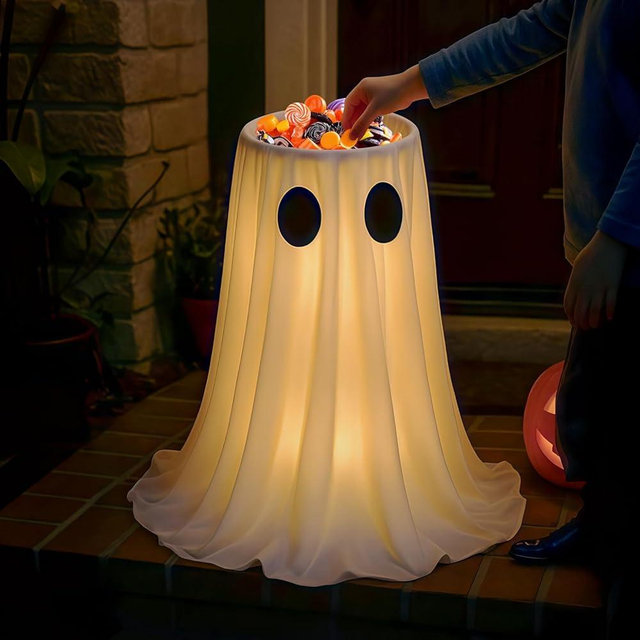 Halloween Outdoor Decorations - Glowing Ghost Candy Holder Bowl - Halloween Porch Decor with String Lights & Timer Remote for Trick-or-Treating on Party Lawn Yard Outdoor Indoor