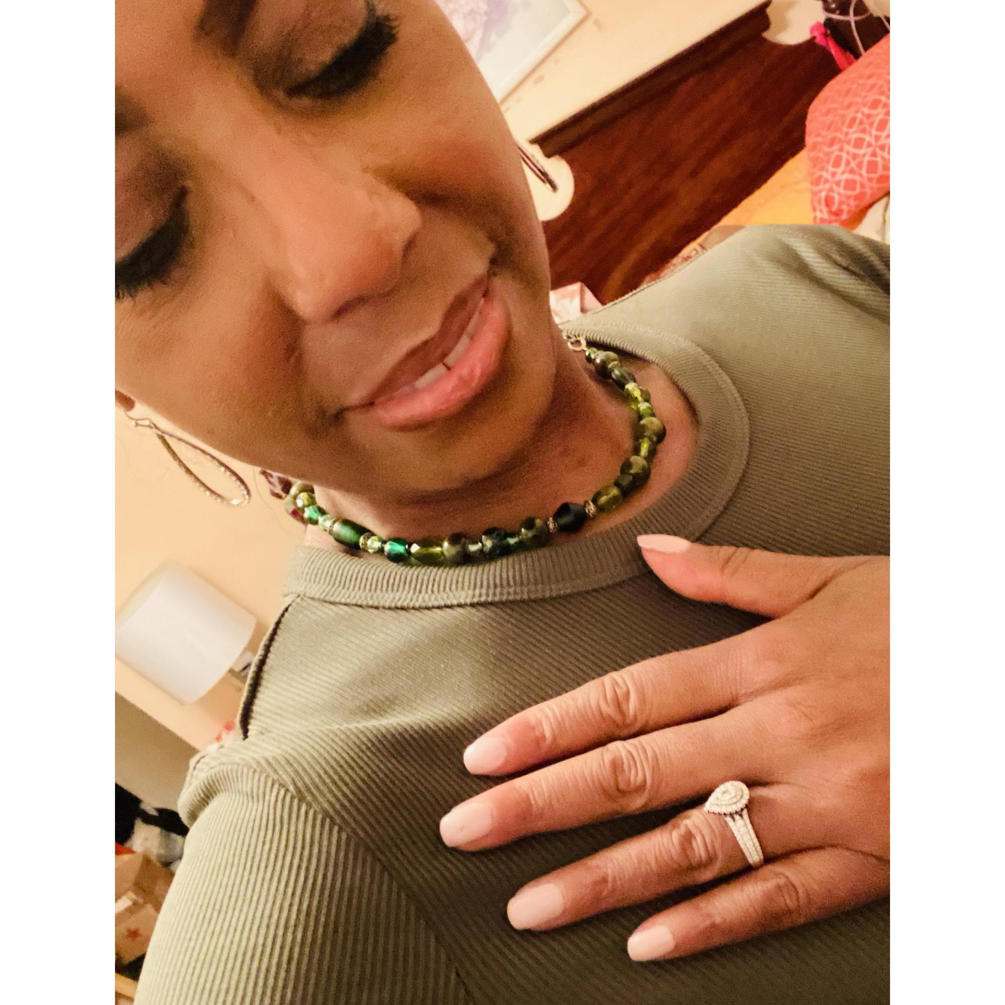 Tyrone presented this to me ring filled with blue sapphires which is considered a stone of love fidelity and commitment It means truth faithfulness and sincerity its also associated with divine favor