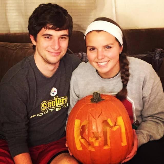 Carving pumpkins our first Halloween together, ca 2014