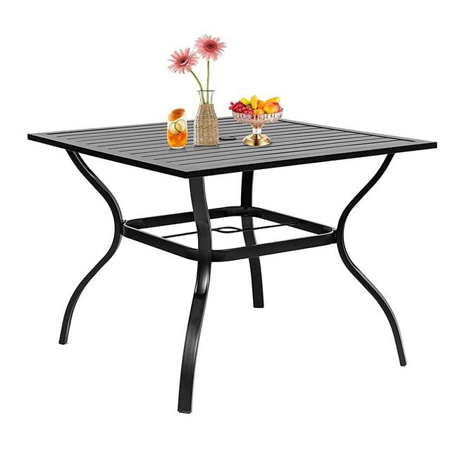 Incbruce Patio Dining Table, 37" x 37" Square Table Metal Steel Slat Table with 1.57" Umbrella Hole, for Backyards, Porches, Gardens, or Poolside