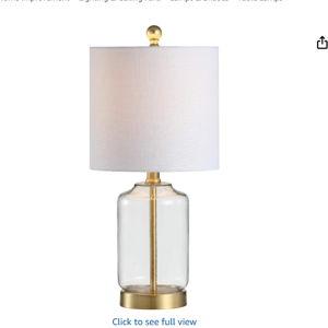 JONATHAN Y JYL1033A Duncan 19.5" Glass/Metal LED Table Lamp Glam Cottage Bedside Desk Nightstand Lamp for Bedroom Living Room Office College Bookcase LED Bulb Included, Clear/Brass Gold