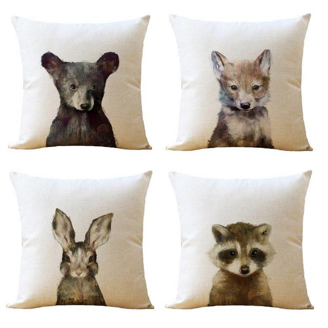 WOMHOPE 4 Pcs [Just Covers] - Animal Watercolor Patern Cotton Linen Pillow Covers Throw Covers Square Cushion Pillowcase Decorative Pillow Shams (Bear (Set of 4 pcs))