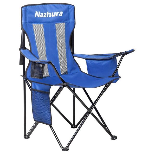 Nazhura 2 Pack Outdoor Camping Chairs Folding/Foldable/Portable with Cooler Pouch, Mesh Backrest and Cup Holder Pocket (Blue, 2 Pack)