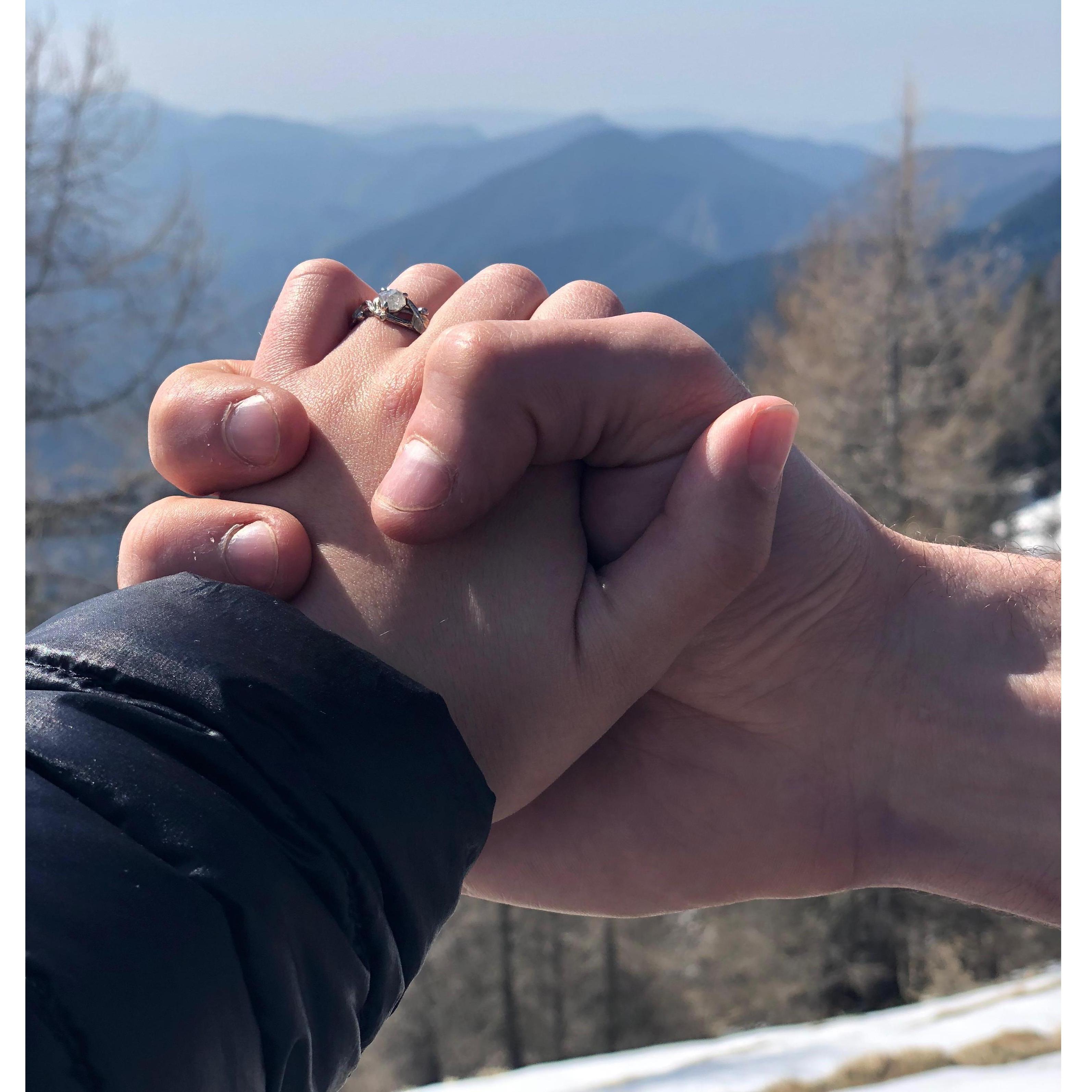 We took this right after getting engaged in the French alps.
