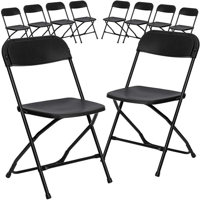 Flash Furniture 10 Pk. HERCULES Series 800 lb. Capacity Premium Black Plastic Folding Chair - 10-LE-L-3-BK-GG