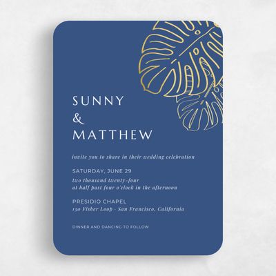 Blue Rounded Wedding Invitation - Morelos Portrait Foil