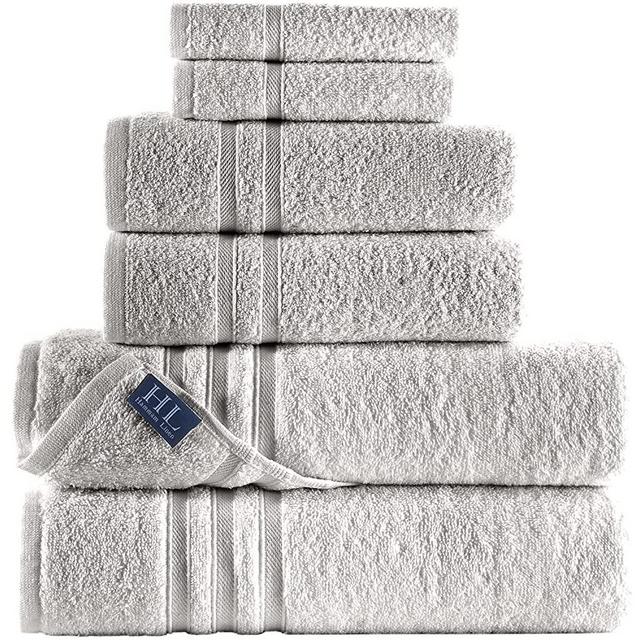 Hammam Linen Ice Silver 6 Pack Bath Towels Sets Linen for Bathroom Original Turkish Cotton Soft, Absorbent and Premium 2 Bath , 2 Hand , 2 Washcloths