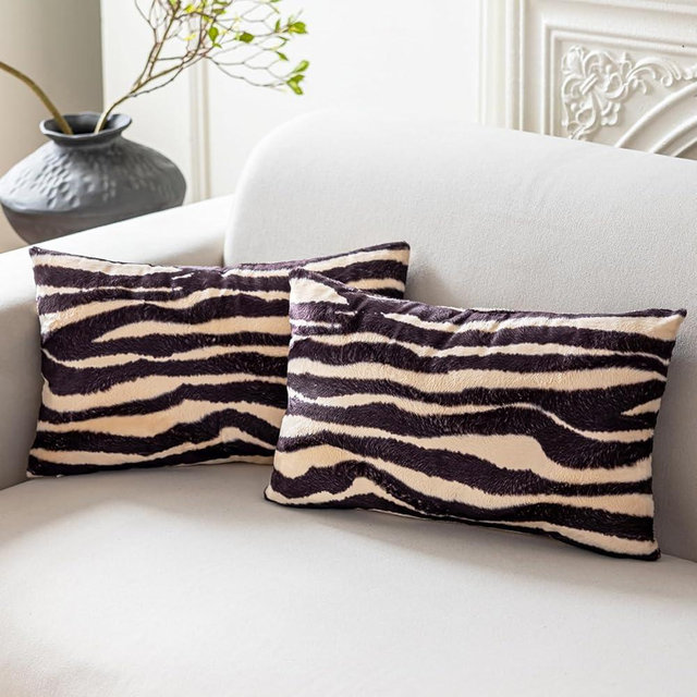Zebra Lumbar Pillow Covers 12x20 Set of 2, Zebra Decor Animal Print Soft Velvet Throw Pillows, Modern Farmhouse Home Decor Pillow for Animal Print Furniture Bedroom Couch Sofa (No Pillows Inserts)