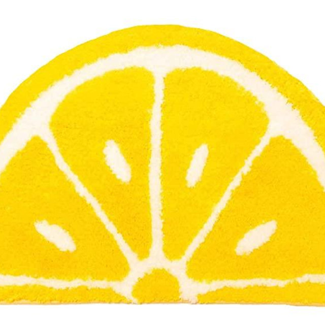 Creative Semicircle Half Round Yellow Lemon Soft Plush Bath Mat Anti-Slip Bathroom Indoor Mat Home Decor,Area Rug,Kid's Room Carpet,Pet Carpet (S(18x26??)