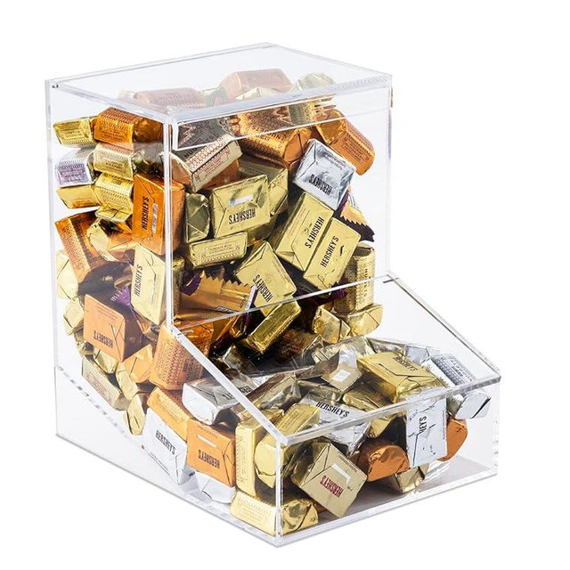 Inevibe Candy Dispenser - Bulk Acrylic Storage Holder with Two Lids for Countertop or Wall Mount - Store Chocolate, Treats, Sweets, and Snacks (1)