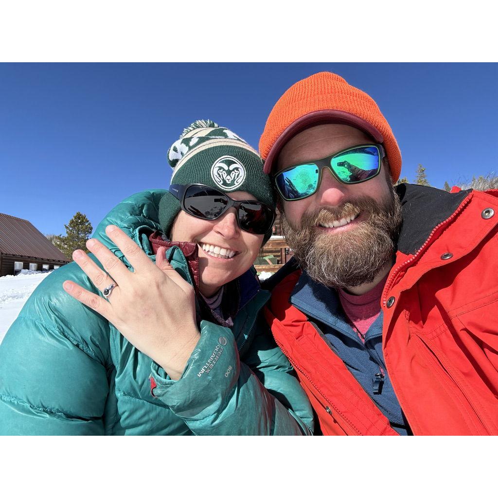 This is where I proposed to Erica. We were at a cabin on a frozen lake up near Cameron Pass, Co