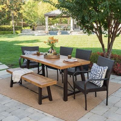 Salons 6pc Acacia & Wicker Dining Set - Teak/Brown - Christopher Knight Home