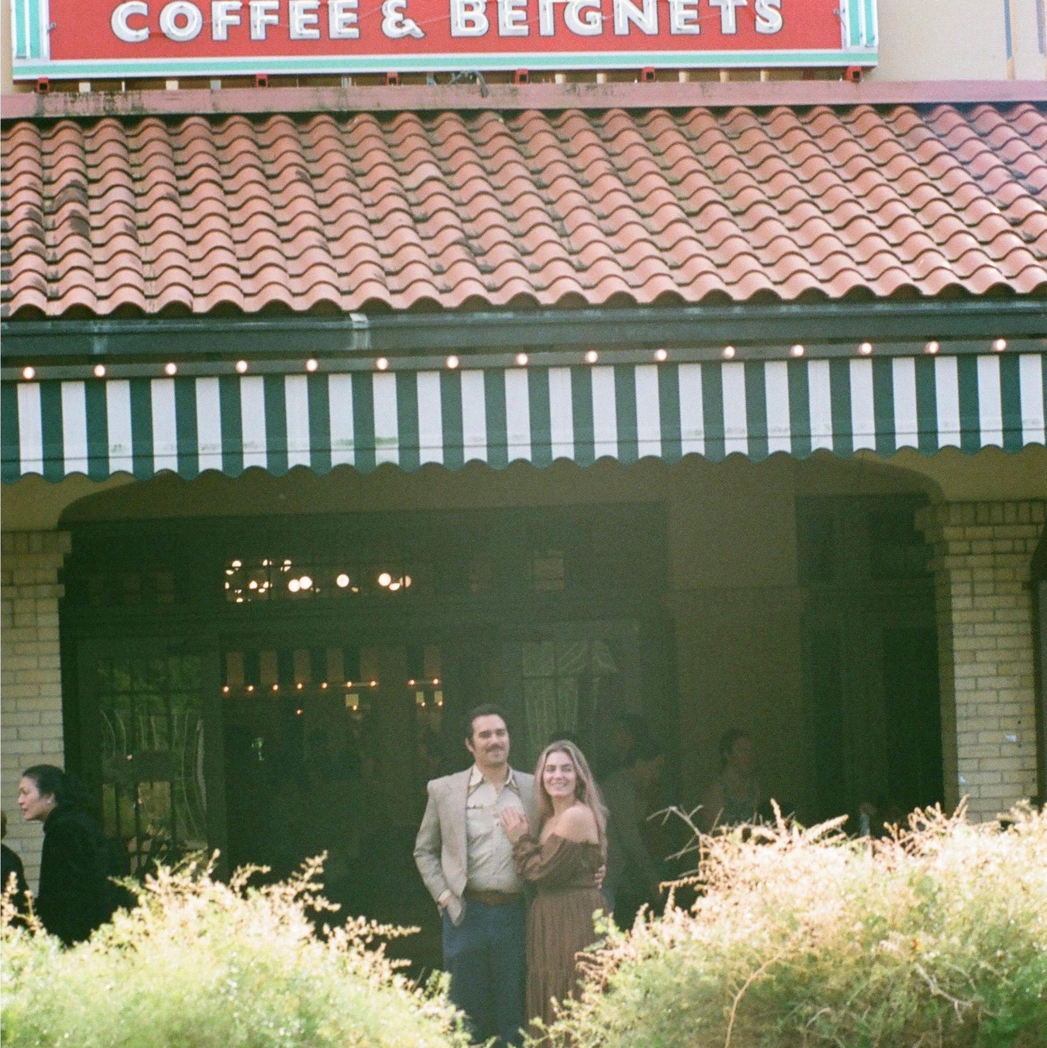 In front of one of the spots we stopped at on our first date!