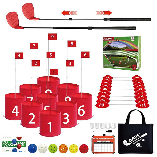 OAYE Backyard Golf Outdoor Games - Ultimate 9 Holes Golf Game Set with 2 Right Clubs, Lawn Golf Training for Adults & Amateur, Course Play Outdoor, Lawn, Park, Beach, Yard
