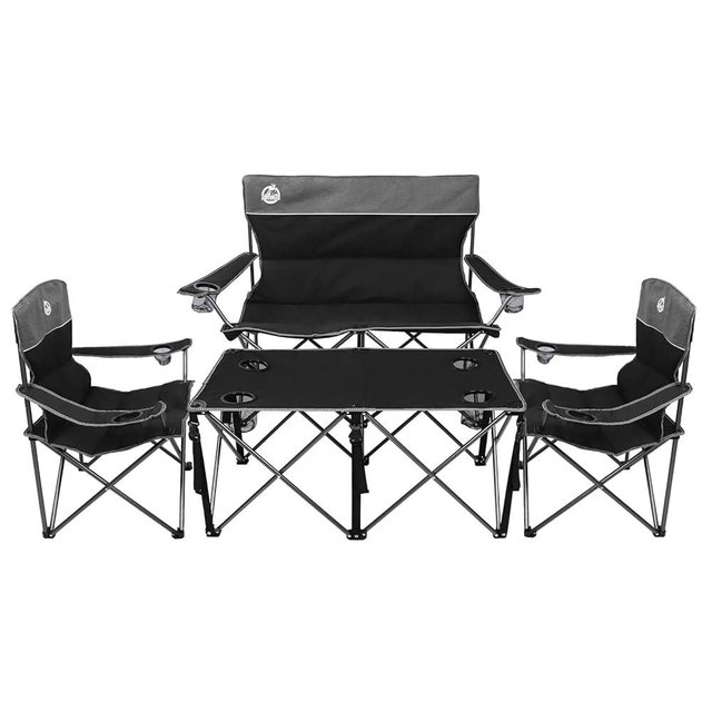 Northroad Folding Camping Chair Set of 4, Portable Collapsible Conversation Set w/1 Sofa, 2 Single Chairs, 1 Table for Family Patio, Outdoor Travel,Beach(Black)